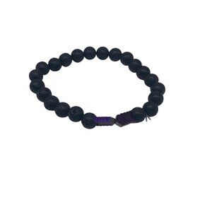 Cundo Lava Rock Beads Stretch Bracelet Unisex Black & Purple Lightweight Arrow